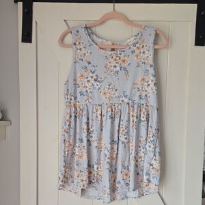 Lovely Melody Pastel Floral Tank Top - Light Blue & Peach